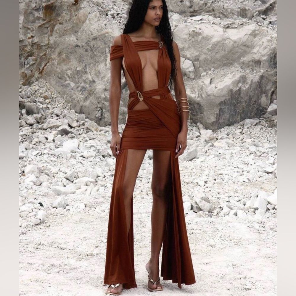 Elegant Brown Long Dress